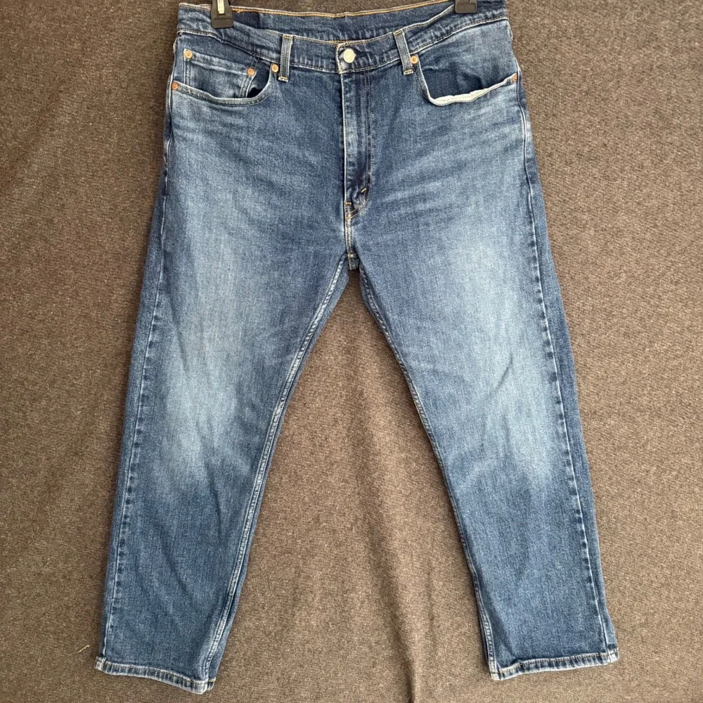 Levis 505 Regular Fit Mens Jeans 35x28 Blue Denim Straight Leg Stretch